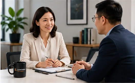一位招聘顾问与学校负责人进行专业交流