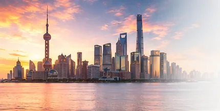 Panoramic Shanghai skyline at sunset